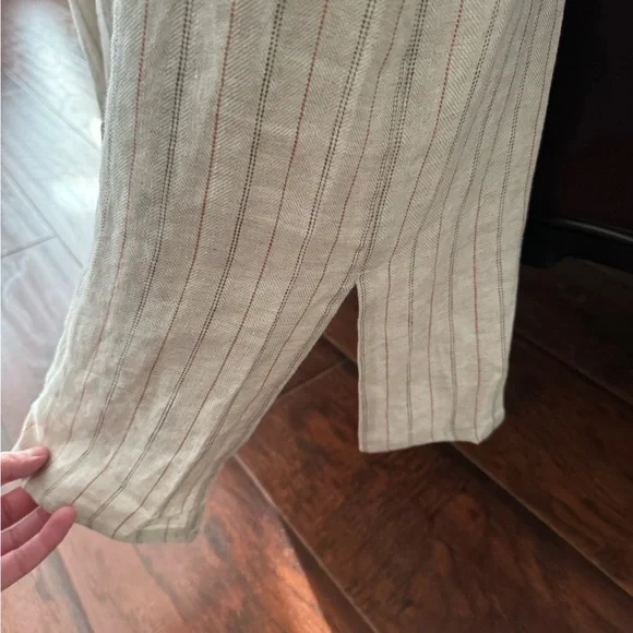 Rebecca King one-of-a-kind sample oatmeal linen stripe duster with pockets - Picture 10 of 15